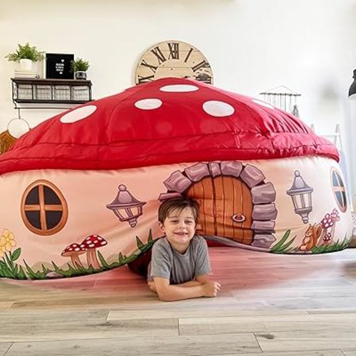 The Original Patented AirFort - Build A Fort in 30 Seconds, Inflatable Fort for Kids, Play Tent for 3-14 Years, A Playhouse Where Imagination Runs Wild, Fan not Included (Mushroom House)