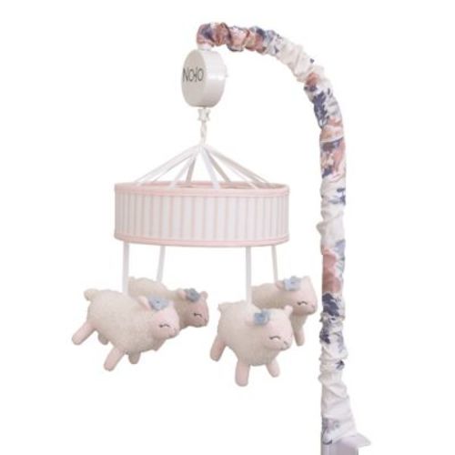 NoJo Farmhouse Chic Pink and White Stripe Lamb and Floral Musical Mobile