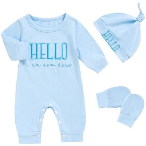 Newborn Romper Baby Boy Cotton Jumpsuit New Baby Hat Gloves Romper Coming Home Clothes Outfits