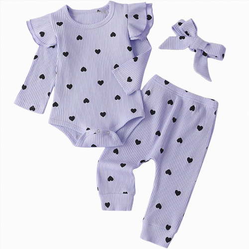 TOWED22 Newborn Baby Girl Clothes Outfits Infant Romper Ruffle Floral Pants Cute Toddler Baby Girl Clothes Set(Light Purple,0-3 M)