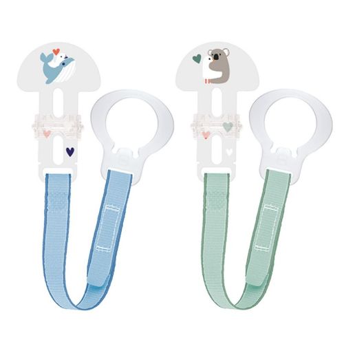 MAM 2 Clips for Pacifiers with Fasteners and Flexible Rings