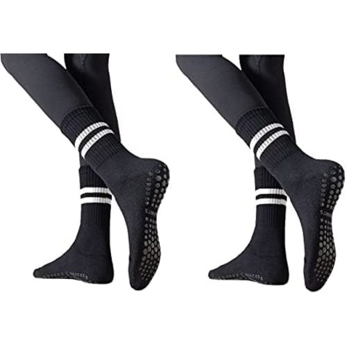 Flydo Pilates Grippy Socks with Grips for Women Yoga Non Slip Long Socks for Pure Barre, Ballet,Dance Workout 2-5 Pack