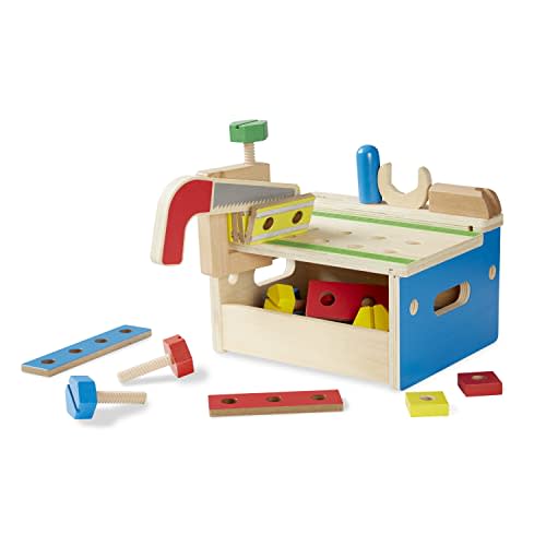Melissa & Doug Hammer and Saw Tool Bench - Wooden Building Set (32 pcs),Multicolor,1Size