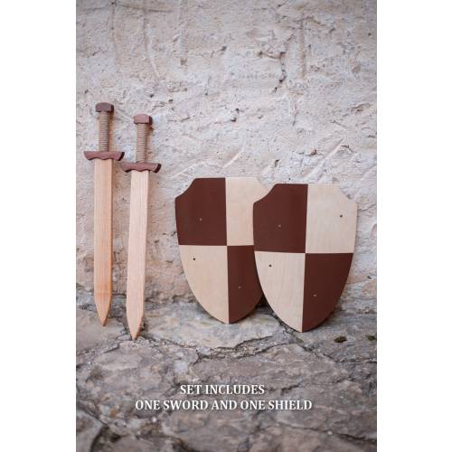 Set of One Personalized Wooden Sword with One Wooden Shield, Wooden Knight Toy, Pretend Play Toy, Outdoor Games For Kids, Wooden Toy For Kid