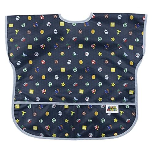 Bumkins Short Sleeve Bib for Girl or Boy, Toddler and Kids for 1-3 Years, Large Size, Essential Must Have for Junior Children, Eating, Mess Saving Soft Fabric Apron for Play, Nintendo Super Mario
