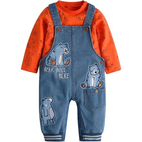 Cute Baby Boy Clothes Suit Toddler Boys' Striped long Sleeve T-Shirt+Denim Overalls Jumpsuit Pants Outfits Sets
