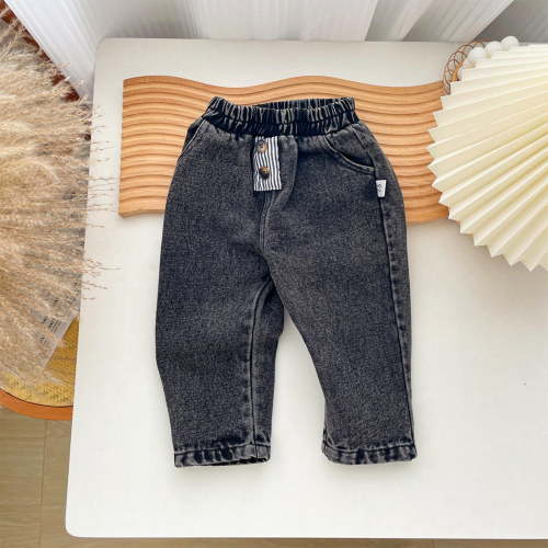 Cethrio Baby Boys Denim Pants, Stretch Casual Cotton Elastic Waist Fall Jeans Black Size 9-12 Months