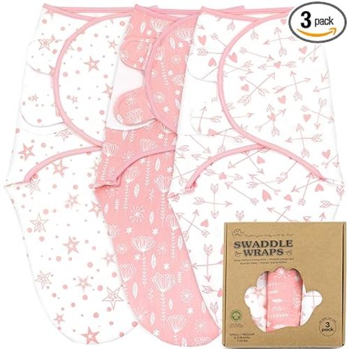 Swaddles for Newborns – 3-Pack Infant Swaddles 0-3 Months – Adjustable Swaddle Sleep Sack – Soft Organic Cotton Baby Wrap for Safe & Cozy Sleep (Rose Pink)
