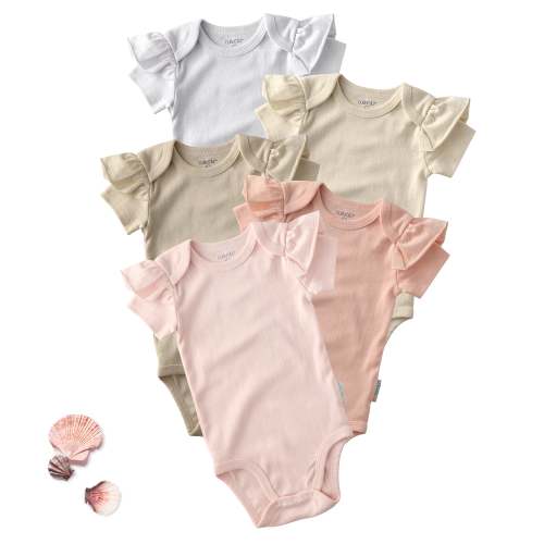 RORY 5-Pack Short Sleeve Ruffle Bodysuits - Organic Cotton