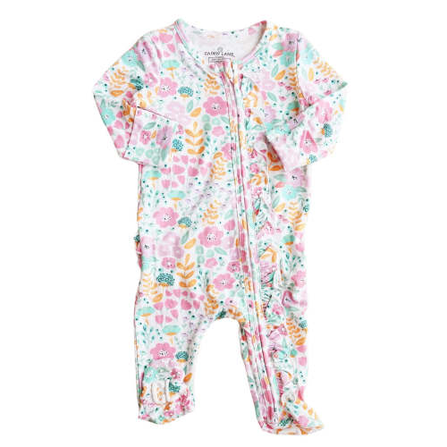 Willow's Whimsy Floral Ruffle Zipper Footie