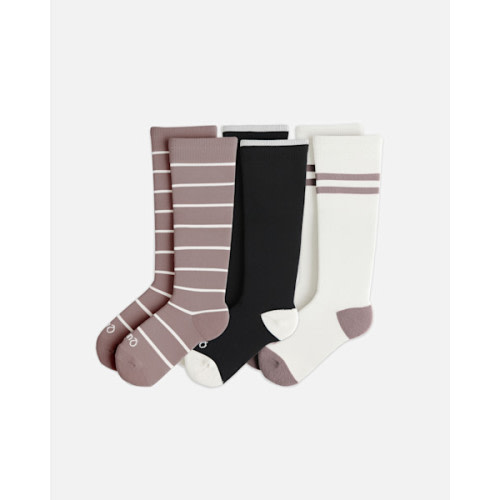 Recycled Maternity Compression Socks 3-Pack in White/Black/Mauve