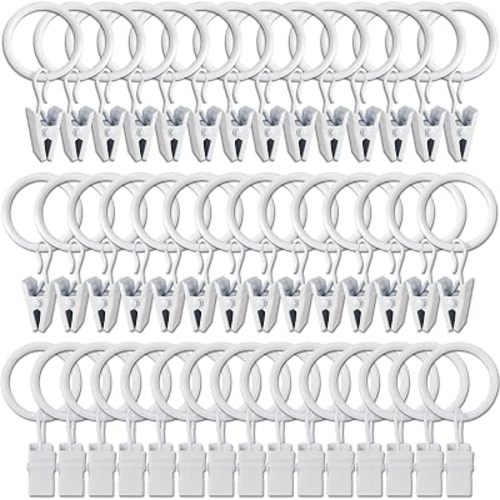 WeeksEight 44 Pack Curtain Rings with Clips, 1 in ID, White