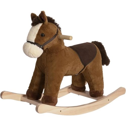 Rock My Baby Rocking Horse, Dark Brown Horse Rocker for Toddlers 18M+, Plush Ride on Horse Toy with Realistic Sound,Soft Stuffed Filling, CPC Certified