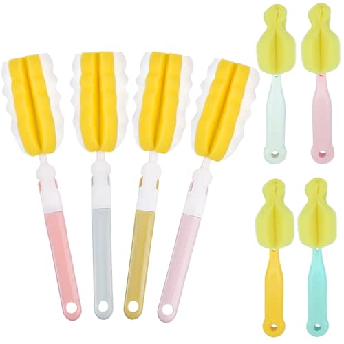 4PCS Baby Bottle Brush Set - Milk Bottle & Nipple Cleaner with 4 Detachable Portable Scrubber Brushes