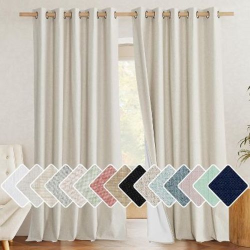 NICETOWN Blackout Noise Reducing Curtains, Linen Texture Grommet Window Treatments with Thermal Insulated Liner, 62W x 120L, Light Beige