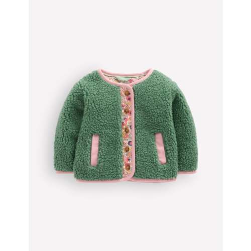 Cosy Borg Button-Down Jacket-Larch Green Floral