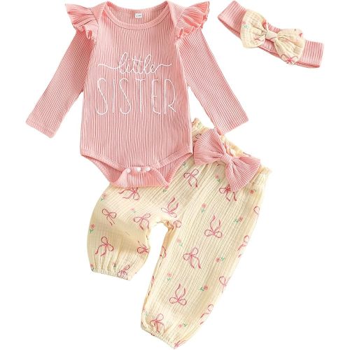 Newborn Baby Girl Clothes Outfits Little Sister Romper Bodysuit Floral Pants Headband Cute Coming Home Outfit