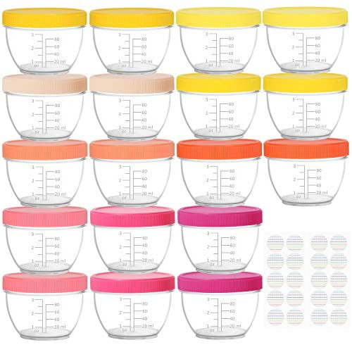 Youngever 18 Sets Baby Food Storage, 4 Ounce Baby Food Containers with Lids, 9 Bright Pink Colors, with Lids Labels