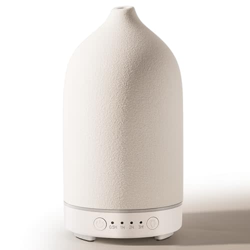 Diffuserlove Ceramic Essential Oil Diffuser 160ML for Room, Home, Bedroom - Aromatherapy Stone Diffuser White (Size: 6.8" H x 3.6" W)