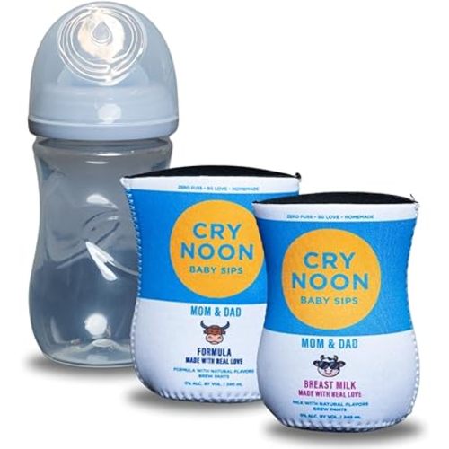 Funny Baby Bottle Koozie – Hard Seltzer/Beer Parody Baby Bottle Sleeve – Hilarious Baby Shower Gag Gift & New Dad Gift (2 Premium Designed Neoprene Coozies + BPA/Lead/Phthalate Free Bottle Included)