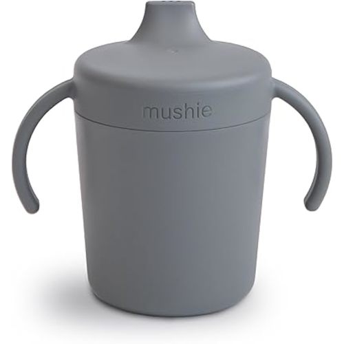 mushie Trainer Sippy Cup | Made in Denmark | Leak Resistant Twist-Off Lid & Handles | 6 Months + (Smoke)