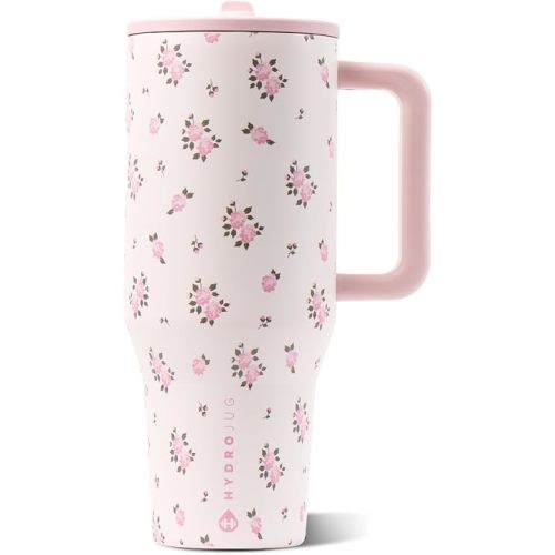 HydroJug Traveler 32oz, Insulated Tumbler with Handle & Straw, Wildrose