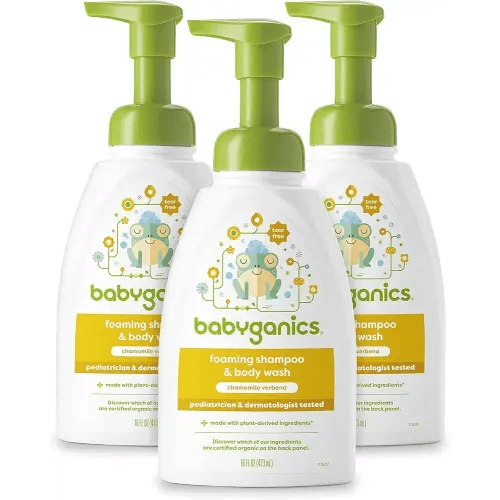Babyganics Baby Shampoo + Body Wash Pump Bottle, Chamomile Verbena, 16oz, 3 Pack