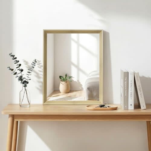 Oak Wood Effect Framed Wall Mirror, 16x20 Rectangle Mirror | Anti-desilvering Tempered Glass, Sustainable& Sturdy Frame, Farmhouse Mirror, Anti-Rust, 3min Setup for Bathroom Living Room