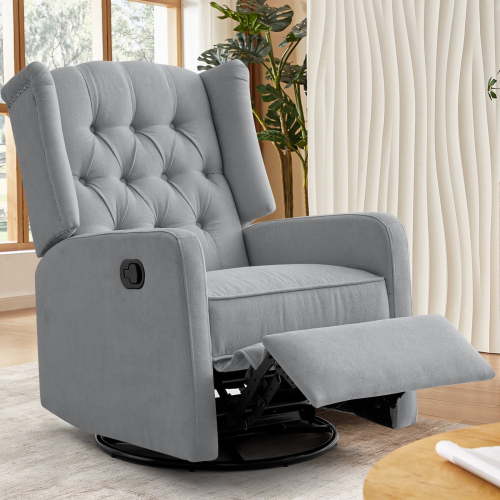 Balichun 360° Swivel Rocker Recliner Chair,Upholstered Fabric Glider Rocking Chair for Nursery and Living Room (Grey, Set of 1)