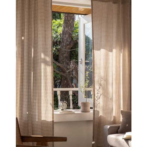 Plaid Brown Gingham Curtains Farmhouse Buffalo Checkered Panel Cotton Window Drapes Natural Linen Check Curtain Living Room Kitchen Set of2