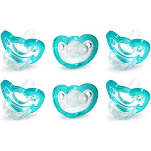 RaZbaby JollyPop Baby Pacifier for Newborns 0-3m - Soft BPA Free Medical Grade Silicone Made in The USA with a Durable one Piece Construction - Dishwasher Safe Easy to Sterilize - Teal, Pack of 6