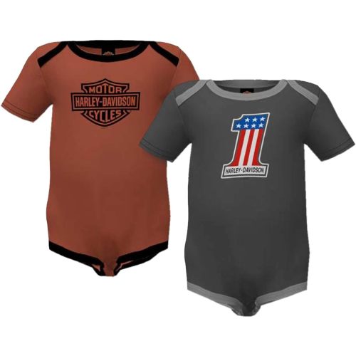 Harley-Davidson Baby Boys' 2-Pack Colorblocked #1 Rib Creeper Set - Gray/Orange