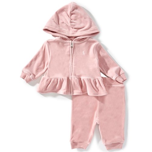 Ralph Lauren Baby Girls Long Sleeve Velour Hoodie & Jogger Pants Set