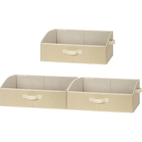 StorageWorks Closet Storage Bins, Trapezoid Organizer Box for Shelves, Fabric Clothes Bin, Foldable Organizing Baskets with Handles, Large, Light Brown, 3-Pack