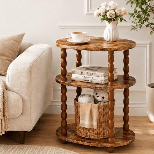 MEHOOM 3-Tier Side Table, Small End Table for Living Room and Bedroom, Vintage Accent Table Nightstand with Storage