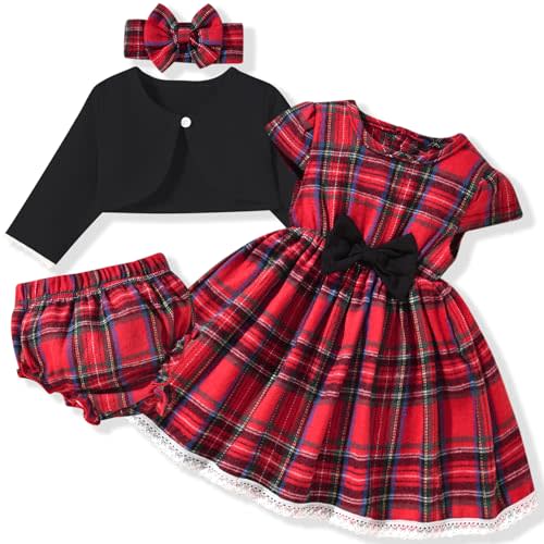 fioukiay Baby Girl Dress and Cardigan Set Infant Girl Bowknot Dresses Outfit Set Clothes with Diaper Cover Fall Winter