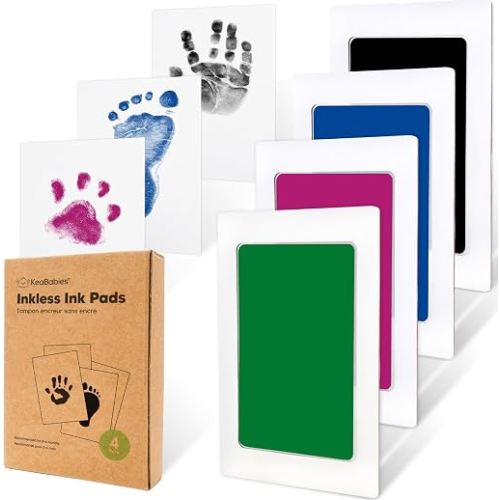 4pk Inkless Baby Hand and Footprint Kit, Mess Free Ink Pads (Holidays, R)