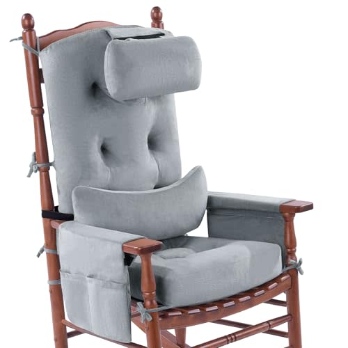 MABOZOO 5 PCS Rocking Chair Cushion, Thicken Velvet Rocking Chair Pads with Headrest Pillow and Lumbar Pillow, Indoor/Outdoor High Back Rocker Cushions for Nursery
