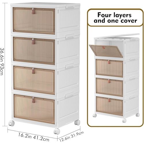 YFXCVSL 4 Tier Plastic Storage Bins with Lid 32QT, Stackable Storage Bins