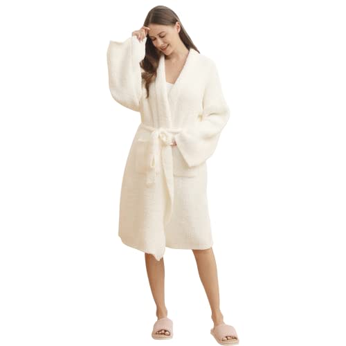 Ultra Soft Robes Plush Spa Wrap Bath Loungewear Sleep Robe for Women | Knee-Length hoodless with Pockets Soft lightweight fuzzy fabric, ideal for shower, bedtime and casual indoor daily use