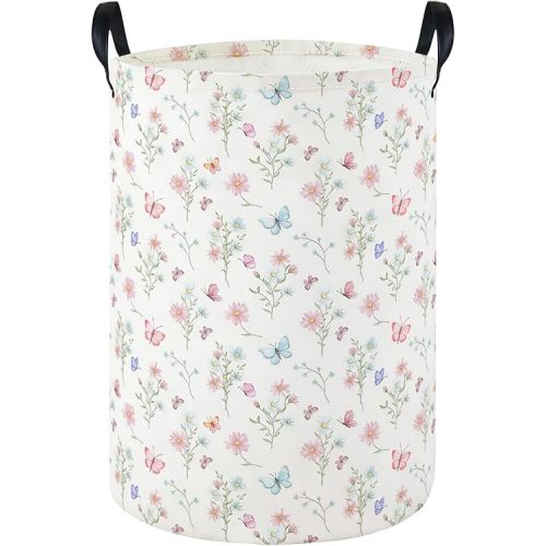 Laundry Hamper Baby Nursery Hamper Waterproof Foldable Kids Laundry Basket Kids Dirty Clothes Hampers Girl Room Decor for Home Gift Baskets(Pink Flower)