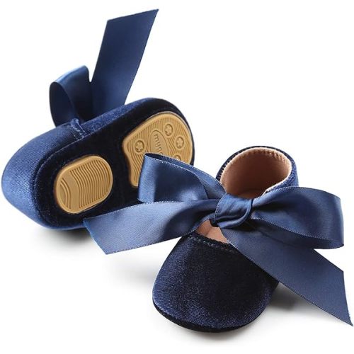 KIDSUN Infant Baby Girls Mary Jane Shoes Non-Slip Rubber Sole Ballet Slippers Princess Dress Wedding Shoe Newborn Crib Shoes First Walkers Shoes