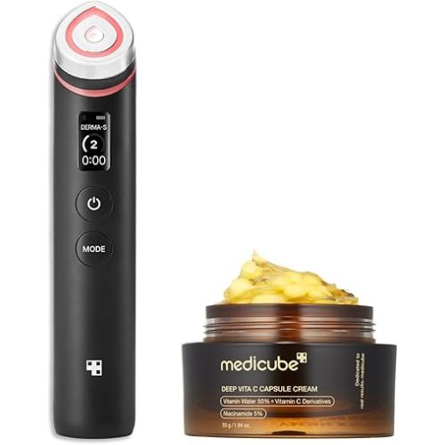 medicube K-Viral Duo for Uneven Skin Tone: Age-R Booster Pro | 6-in-1 Real Glass Glow Device and Deep Vitamin C Golden Capsule Face Moisturizer | Gifts for Her