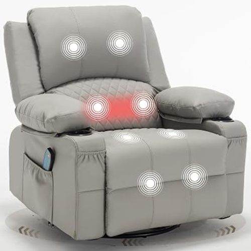 Oversized Manual Swivel Rocker Recliner Nursery Rocking Glider Chair, Grey