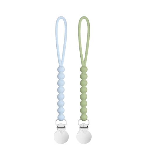 Ryan & Rose Cutie Clip 2 Pack - Pacifier Clip Holder Silicone (Judy-Blue/Judy-Sage)