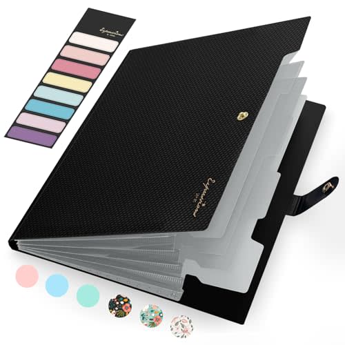 Sooez Accordion File Organizer, Letter Size Expanding File Folder with Labels, 5 Pocket Folders for Documents, Portable Paper Bill Receipt Organizer for Home School Office Supplies, Black