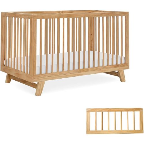 3-in-1 Astin Convertible Baby Crib - Including Toddler Guard Rail, Grows with Your Baby, Converts to Toddler Bed & Day Bed, 4 Adjustable Support Base Height | Natural with Guard Rail