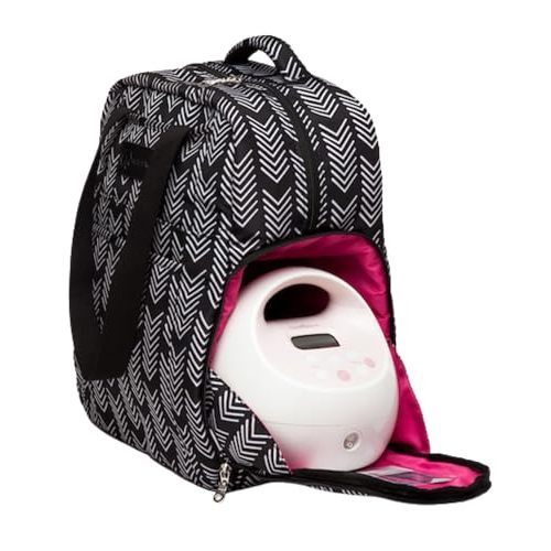 Sarah Wells Kelly Breast Pump Backpack (Black & White) | Fits All Pumps, Hospital-Grade Pumps, XL Insulated Pocket, Laptop Sleeve, Carry Handle, Tote Straps, Machine Washable