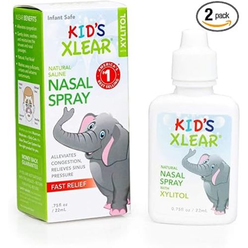 Xlear Natural Xylitol Saline Nasal Spray for Kids - Daily Decongestant, Nose Moisturizer, 0.75 fl oz (Pack of 2)