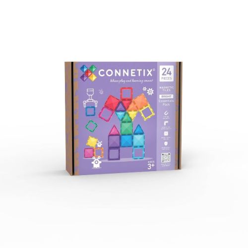 CONNETIX Magnetic Tiles Bright Essentials Pack Building Blocks 24pc: Creative Educational Toy Set for Kids